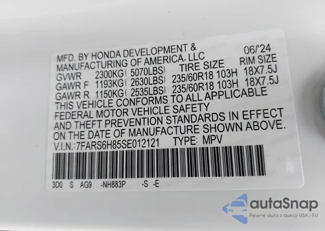 2025 Honda Cr-V Hybrid Sport-L z USA, uszkodzony, nr VIN 7FARS6H85SE012121
